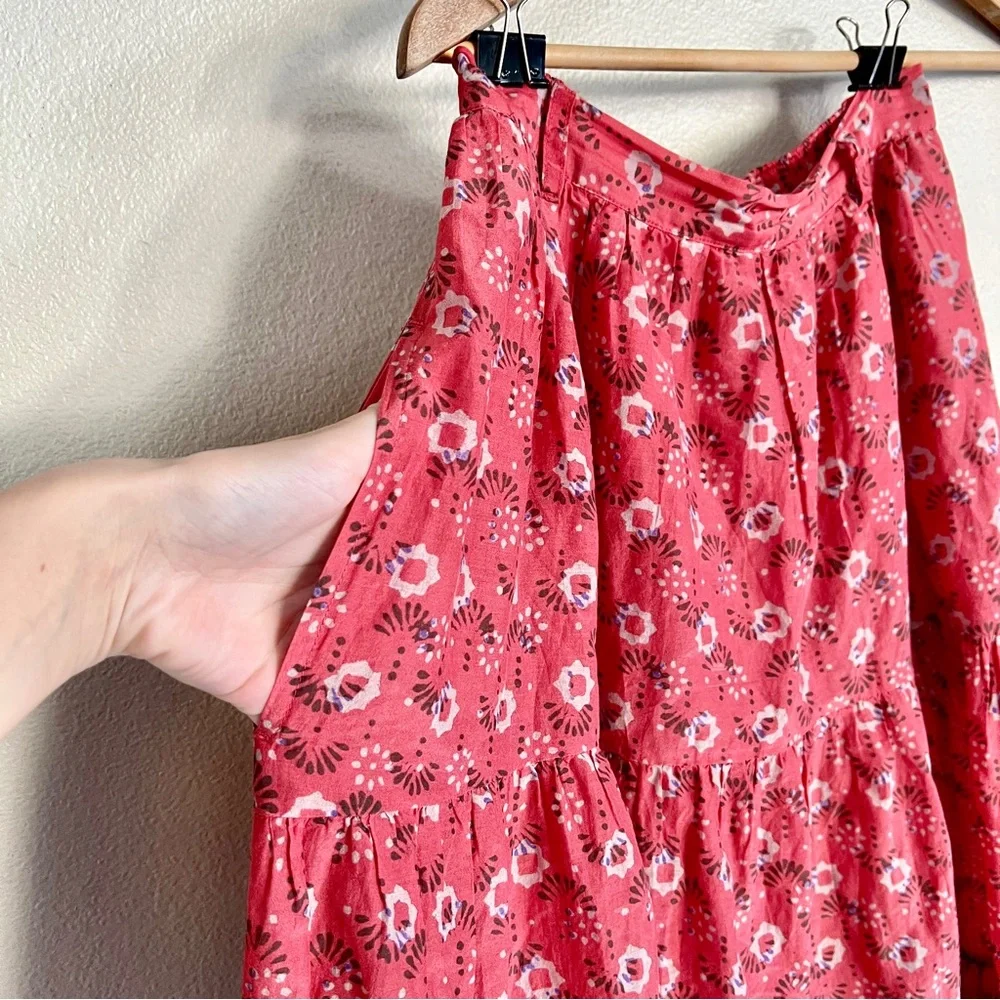 XIRENA Iris Tiered Ruffle Midi Skirt in Coral Blush Red
